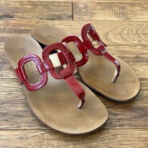 Paul Green Red Patent Leather Thong Sandals